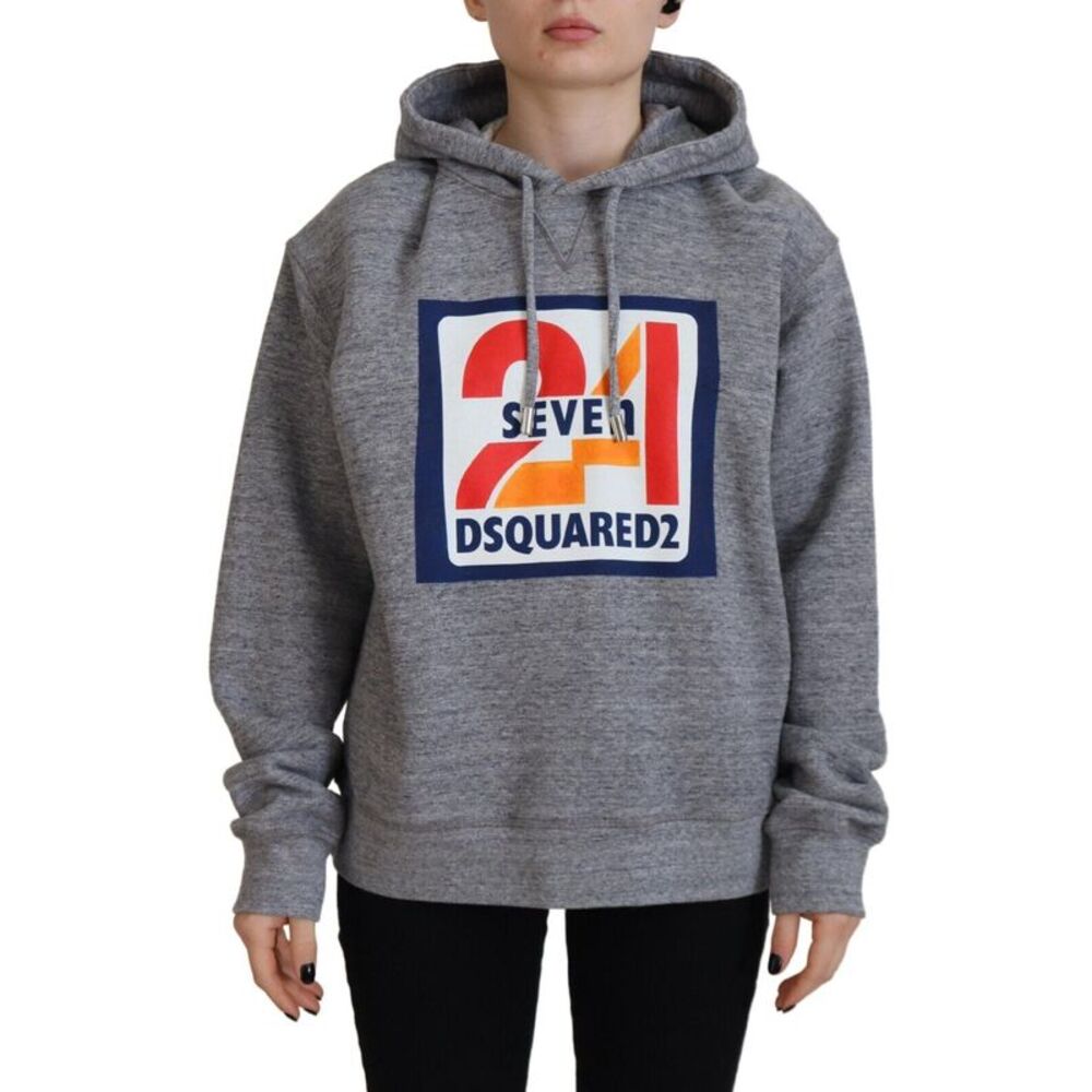 Dsquared² Gray Logo Print Cotton Hoodie Sweatshirt Women's Sweater